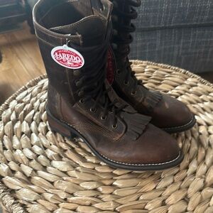 Laredo Brown Lace Up Boots Sturdy Leather Construction
